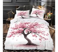 VOXYTMLWG Cherry Blossom Arbre Ensemble De Literie 3D Imprimée Microfibre 3 Pièces Taie Ultra Douce Watercolor Housse de Couette Respirante Hypoallergique for Hommes Single（135x200cm）