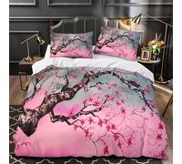VOXYTMLWG Cherry Blossom Linge de Lit 3D Effet Microfibre 3 Pièces Éclair Super Douce istic Floral Peinture Parure de Lit Hypoallergique Résistante for Ado Single（140x200cm）
