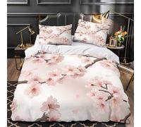 VOXYTMLWG Cherry Blossoms Ensemble De Literie 3D Effet Microfibre 3 Pièces 2 Taies Douce Confortable Spring Floral Linge de Lit Respirante Résistante for Adolescent King（220x240cm）