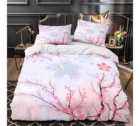 VOXYTMLWG CherryBlossom Ensemble De Literie Microfibre Hypoallergique 3D Imprimée 3 Pièces Taie Ultra Douce SoftPastel Parure de Lit Léger Entretien Facile for Hommes Enfants Single（135x200cm）