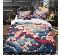 VOXYTMLWG CherryBlossom Parure de Lit Microfibre Résistante 3D Imprimé 3 Pièces Taie Douce Japanese Ensemble De Literie Ultra Douce Résistante for Garçon Super King（260x220cm）