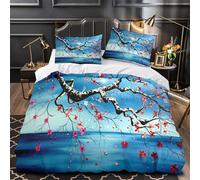 VOXYTMLWG CherryBlossomBranch Ensemble De Literie 3D Imprimée Microfibre 3 Pièces 2 Taies Ultra Douce AbstractFloral Linge de Lit Respirante Hypoallergique for Couple Amoureux Single（140x200cm）