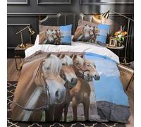 VOXYTMLWG Cheval Group Ensemble Lit Microfibre Hypo 3D 3Pcs 2 Taies Douce Rustic Montagne Parure Lit Respirante Entretien Fac for Adulte Enfants Filles Single(140x200)