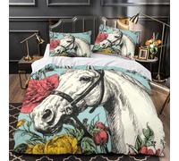 VOXYTMLWG Cheval Portrait Linge de Lit 3D Effet Microfibre 3 Pièces Éclair Ultra Douce Vintage Floral Ensemble De Literie Hypoallergique Entretien Facile for Les Enfants Single（135x200cm）