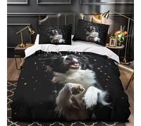 VOXYTMLWG Chien Heureux Qui Saute 3D Imprimé Drap de Couette 3 pièces Microfibre éclair caché Housse de Couette 2 taies hypoallergénique Famille invités Super King（260x220cm）