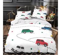 VOXYTMLWG ChildrensCars Housse de Couette 3D Imprimée Microfibre Résistante 3 Pièces 2 Taies Super Douce CoonKids Linge de Lit Hypoallergique Entretien Facile for Garçon Single（140x200cm）