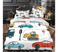 VOXYTMLWG ChildrensCars Linge de Lit 3D Imprimé Microfibre Résistante 3 Pièces 2xTaies Douce CoonRoadVehicles Housse de Couette Ultra Douce Entretien Facile for Adolescent Single（140x200cm）