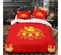 VOXYTMLWG Chinese New Year Decor Ensemble De Literie 3D Imprimé Microfibre Hypoallergique 3 Pièces Éclair Douce Traditional Festive Linge de Lit Léger Entretien Facile for Femmes Single（135x200cm）