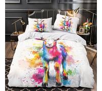 VOXYTMLWG Coloré Goat Housse de Couette 3D Imprimée Microfibre Résistante 3 Pièces 2 Taies Super Douce Vibrant Watercolor Linge de Lit Confortable Entretien Facile for Adultes Enfants King（220x240cm）