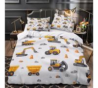 VOXYTMLWG Construction Vehicles Housse de Couette 3D Effet Microfibre 3 Pièces Taie Super Douce Coon Linge de Lit Léger Hypoallergique for Adulte Enfants Filles King（220x240cm）