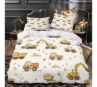 VOXYTMLWG Construction Vehicles Housse de Couette 3D Imprimée Microfibre Résistante 3 Pièces 2 Taies Super Douce Coon Kids Linge de Lit Hypoallergique Entretien Facile for Garçon Single（135x200cm）