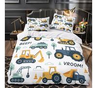 VOXYTMLWG Construction Vehicles Housse de Couette 3D Imprimée Microfibre Résistante 3 Pièces 2 Taies Super Douce Coon Kids Linge de Lit Hypoallergique Entretien Facile for Garçon Double（200x200cm）