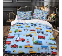 VOXYTMLWG Construction Vehicles Linge de Lit 3D Effet Microfibre Résistante 3 Pièces 2xTaies Douce Coon Kids Parure de Lit Ultra Douce Hypoallergique for Garçons Filles Single（140x200cm）