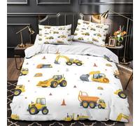 VOXYTMLWG Construction Vehicles Parure de Lit 3D Imprimée Microfibre 3 Pièces 2xTaies Super Douce Coon Kids Ensemble De Literie Léger Hypoallergique for Filles Ado Single（140x200cm）