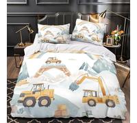 VOXYTMLWG Construction Vehicles Parure Lit Microfibre 3D 3Pcs Douce Watercolor Children's Ensemble Lit Hypoallergique Résistante for Garçons Filles Double(200x200)
