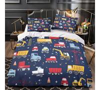 VOXYTMLWG ConstructionVehicles Parure de Lit 3D Imprimé Microfibre 3 Pièces Éclair Ultra Douce CoonKids Ensemble De Literie Confortable Résistante for Enfants Garçons Ado Single（135x200cm）