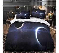 VOXYTMLWG Cosmic Eclipse Linge de Lit 3D Effet Microfibre 3 Pièces Taie Ultra Douce Space Fantasy Ensemble De Literie Hypoallergique Résistante for Adulte Single（135x200cm）