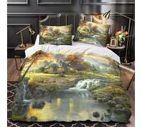 VOXYTMLWG Cozy Cabin Parure de Lit 3D Effet Microfibre 3 Pièces Éclair Ultra Douce Rustic Montagne Ensemble De Literie Hypoallergique Résistante for Adulte Enfants Filles Single（135x200cm）