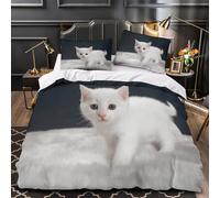 VOXYTMLWG Cute Blanc Kitten Parure de Lit 3D Imprimée Microfibre Résistante 3 Pièces 2 Taies Ultra Douce Soft Fluffy Pet Housse de Couette Léger Entretien Facile for Les Enfants Single（135x200cm）