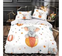 VOXYTMLWG Cute Éléphant Ensemble De Literie 3D Effet Microfibre 3 Pièces 2 Taies Super Douce Coon Circus Linge de Lit Ultra Douce Résistante for Garçons Filles Single（140x200cm）