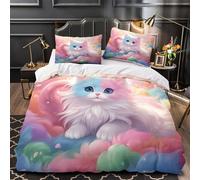 VOXYTMLWG Cute Fluffy Kitten Housse de Couette Microfibre Hypoallergique 3D Effet 3 Pièces Éclair Douce Digital Fantasy Parure de Lit Ultra Douce Léger for Enfant Single（140x200cm）