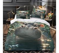 VOXYTMLWG Cute Hippo Face Parure de Lit 3D Imprimé Microfibre Résistante 3 Pièces Éclair Douce Coon Jungle Linge de Lit Super Douce Entretien Facile for Adolescent Single（140x200cm）