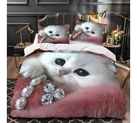 VOXYTMLWG Cute Kitten Housse de Couette 3D Imprimé Microfibre Hypoallergique 3 Pièces 2 Taies Douce Fluffy Pet Parure de Lit Confortable Résistante for Garçon Double（200x200cm）