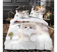 VOXYTMLWG Cute Kitten Housse de Couette 3D Imprimé Microfibre Hypoallergique 3 Pièces 2 Taies Super Douce Fluffy Baby Chat Linge de Lit Résistante Entretien Facile for Les Enfants Double（200x200cm）