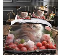 VOXYTMLWG Cute Kitten Housse de Couette Microfibre Hypoallergique 3D Imprimé 3 Pièces 2 Taies Super Douce Fluffy Pet Portrait Linge de Lit Respirante Résistante for Filles Ado King（220x240cm）