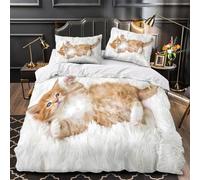 VOXYTMLWG Cute Kitten Linge de Lit 3D Effet Microfibre 3 Pièces Éclair Ultra Douce Fluffy Pet Ensemble De Literie Hypoallergique Entretien Facile for Les Enfants Super King（260x220cm）