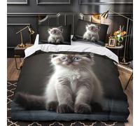 VOXYTMLWG Cute Kitten Linge de Lit Microfibre Résistante 3D Effet 3 Pièces Éclair Douce Fluffy Chat Portrait Parure de Lit Super Douce Entretien Facile for Adulte Enfants Filles Super King（260x220cm）
