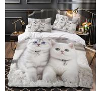 VOXYTMLWG Cute Kitten Pairs Linge de Lit Microfibre 3D Imprimée 3 Pièces Éclair Ultra Douce Fluffy Pet s Ensemble De Literie Léger Résistante for Adultes Enfants Single（135x200cm）