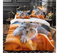 VOXYTMLWG Cute Kitten Parure de Lit 3D Effet Microfibre 3 Pièces Éclair Super Douce Fluffy Pet Housse de Couette Hypoallergique Résistante for Enfants Garçons Ado Super King（260x220cm）