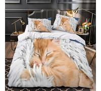 VOXYTMLWG Cute Kitten Sleeping Ensemble De Literie 3D Imprimée Microfibre 3 Pièces Taie Ultra Douce Soft Fluffy Bedding Housse de Couette Respirante Hypoallergique for Hommes Single（135x200cm）