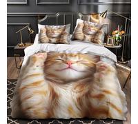 VOXYTMLWG Cute Kitten Sleeping Parure Lit Microfibre 3D 3Pcs Éclair Douce Soft Fluffy Pet Ensemble Lit Douce Entretien Fac for Couple Amoureux Single(140x200)