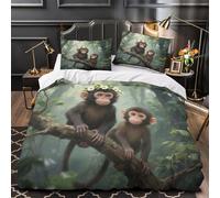 VOXYTMLWG Cute Monkey Babies Ensemble Lit Microfibre Hypo 3D 3Pcs 2 Taies Douce Forêt Wildlife Parure Lit Respirante Entretien Fac for Adulte Enfants Filles Single(135x200)
