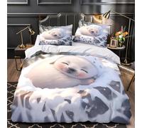 VOXYTMLWG Cute Seal Sleeping Linge de Lit Microfibre Hypoallergique 3D Effet 3 Pièces Taie Super Douce Hiver Coon Ensemble De Literie Ultra Douce Entretien Facile for Hommes Single（135x200cm）