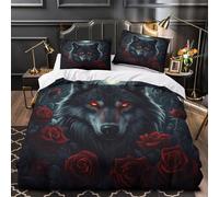 VOXYTMLWG Dark Loup Ensemble De Literie Microfibre Résistante 3D Imprimé 3 Pièces 2 Taies Douce Gothic Fantasy Linge de Lit Ultra Douce Résistante for Enfants Garçons Filles Double（200x200cm）