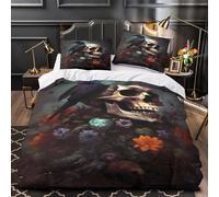 VOXYTMLWG Dark Skull Ensemble De Literie 3D Effet Microfibre Hypoallergique 3 Pièces 2 Taies Ultra Douce Gothic Fantasy Linge de Lit Confortable Entretien Facile for Garçon Super King（260x220cm）