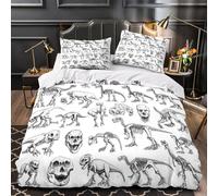 VOXYTMLWG Dinosaur Skeletons Housse de Couette 3D Imprimée Microfibre 3 Pièces Éclair Douce Respirante Prehistoric Fossil Linge de Lit Léger Résistante for Couple Super King（260x220cm）