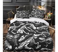 VOXYTMLWG Dinosaur Skeletons Parure de Lit Microfibre Hypoallergique 3D Imprimé 3 Pièces Taie Super Douce Prehistoric Fossil Housse de Couette Confortable Entretien Facile for Ado King（220x240cm）