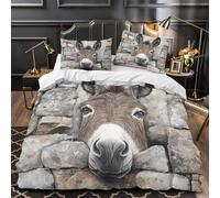 VOXYTMLWG Donkey Face Closeup Parure de Lit 3D Imprimé Microfibre 3 Pièces Éclair Douce Realistic Animal Portrait Linge de Lit Ultra Douce Résistante for Adultes Enfants King（220x240cm）