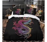 VOXYTMLWG Dragon Tattoo Linge de Lit 3D Effet Microfibre Hypoallergique 3 Pièces Éclair Douce Coloré Neon Ensemble De Literie Ultra Douce Entretien Facile for Enfants Garçons Filles Double（200x200cm）