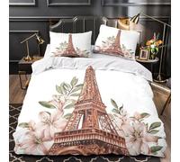 VOXYTMLWG Eiffel Tower Ensemble De Literie Microfibre 3D Imprimé 3 Pièces 2 Taies Douce Paris Floral Parure de Lit Super Douce Résistante for Hommes Enfants Single（140x200cm）