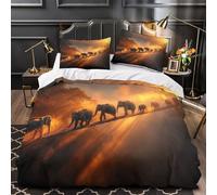 VOXYTMLWG Éléphant Herd Parure de Lit 3D Imprimée Microfibre Résistante 3 Pièces 2 Taies Ultra Douce Wild Animal Journey Housse de Couette Léger Entretien Facile for Les Enfants Double（200x200cm）