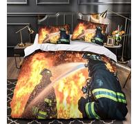 VOXYTMLWG Firefighter Action Ensemble De Literie 3D Effet Microfibre Résistante 3 Pièces 2 Taies Super Douce Emergency Rescue Parure de Lit Respirante Entretien Facile for Femmes Single（140x200cm）