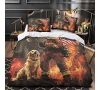 VOXYTMLWG Firefighter Hero Linge de Lit Microfibre 3D Effet 3 Pièces Éclair Super Douce American Rescue Parure de Lit Léger Entretien Facile for Garçon Double（200x200cm）