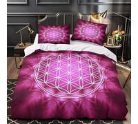 VOXYTMLWG Fleur of Life Housse de Couette 3D Imprimée Microfibre 3 Pièces 2 Taies Super Douce Sacred Geometry Linge de Lit Hypoallergique Entretien Facile for Adulte Single（135x200cm）
