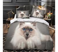 VOXYTMLWG Fluffy Kitten Parure de Lit Microfibre Résistante 3D Effet 3 Pièces Éclair Ultra Douce Blue Eyes Housse de Couette Ultra Douce Résistante for Adulte Enfants Filles Single（140x200cm）