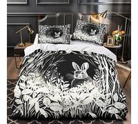 VOXYTMLWG Forêt Rabbit Linge de Lit Microfibre Hypoallergique 3D Imprimé 3 Pièces Éclair Ultra Douce Woodcut Ensemble De Literie Ultra Douce Entretien Facile for Garçons Adolescents King（220x240cm）